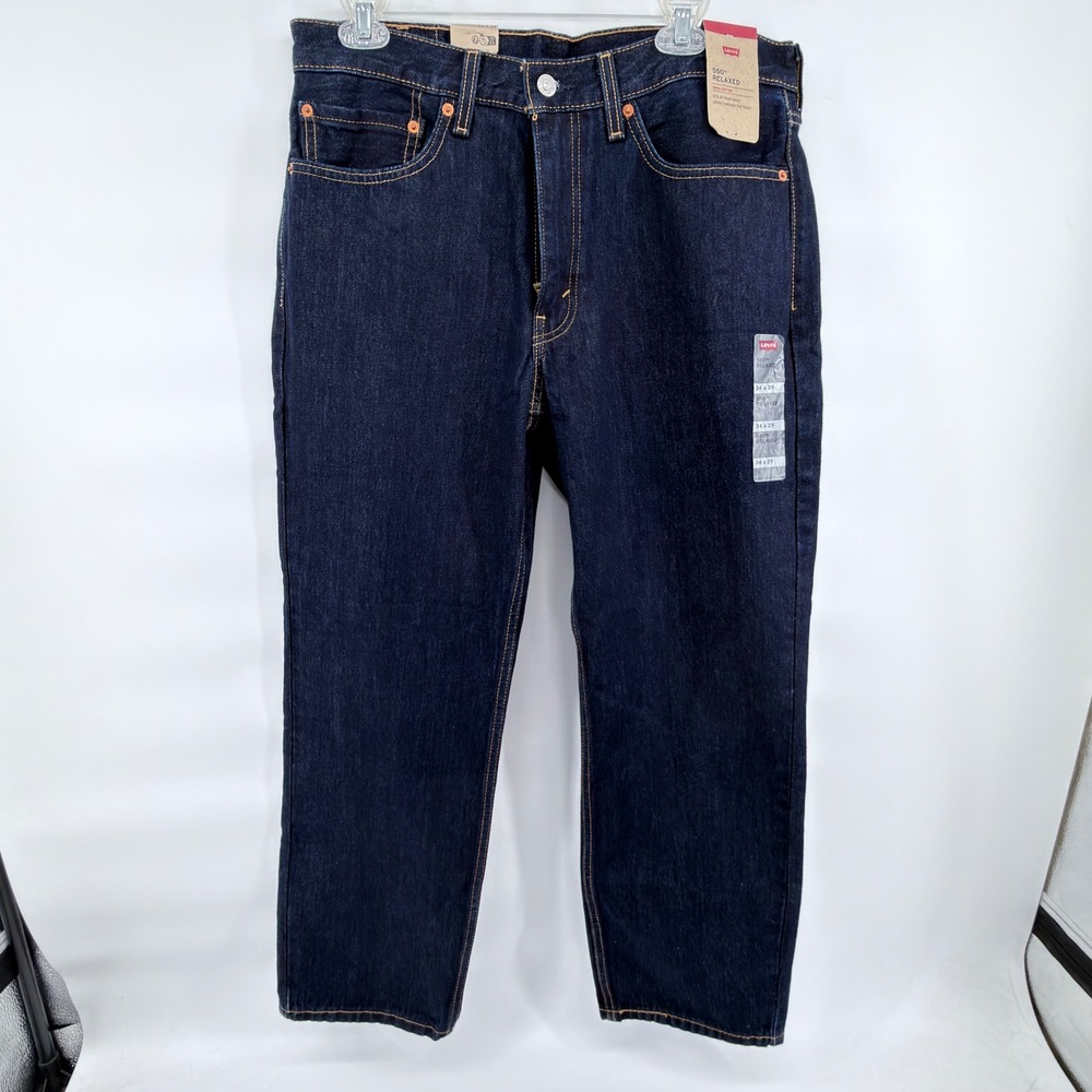 Levi's 550 Relaxed Fit Jeans Mens 34x29 Dark Indigo Blue Denim Tapered Leg NEW